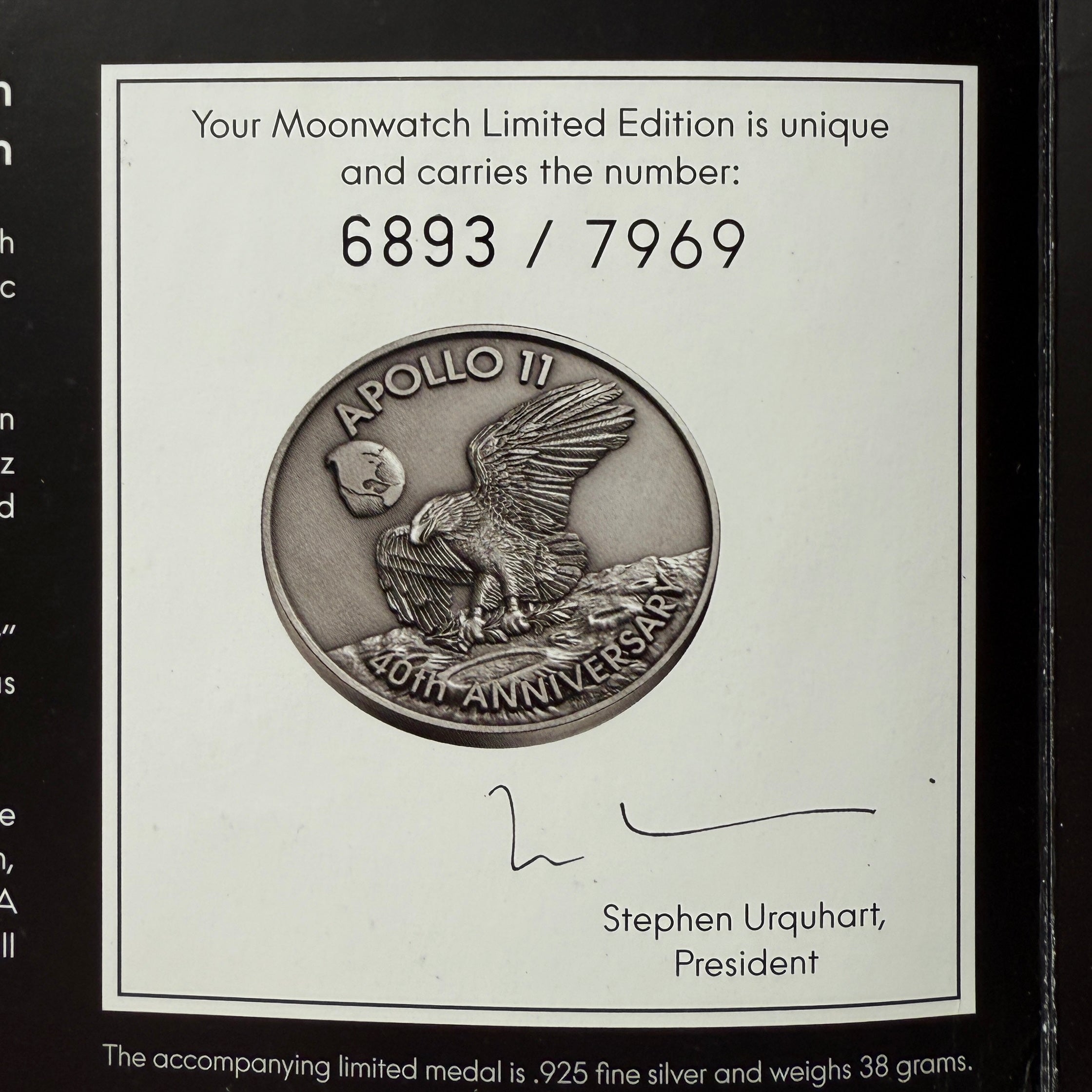 Omega Speedmaster Apollo 11 40th Anniversary Certificate